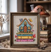 Казковий будиночок на книгах — кольорова схема вишивки хрестиком