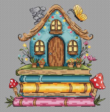 Казковий будиночок на книгах — кольорова схема вишивки хрестиком — зображення 10