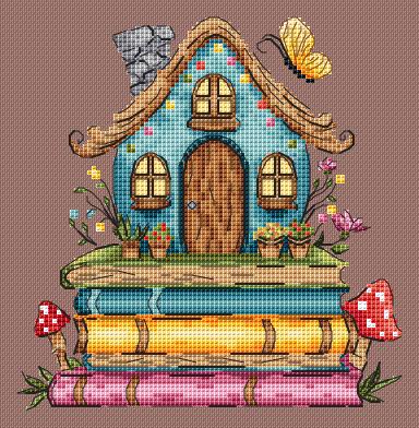 Метелик поряд зі стосом книг — фрагмент вишивки — зображення 11
