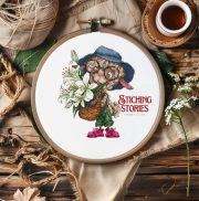 Little lamb with white lilies — full colour cross stitch chart