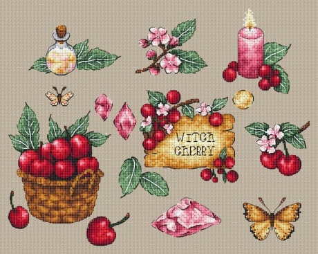 Witch Cherry — схема для вишивки хрестиком у стилі котеджкор (PDF)
